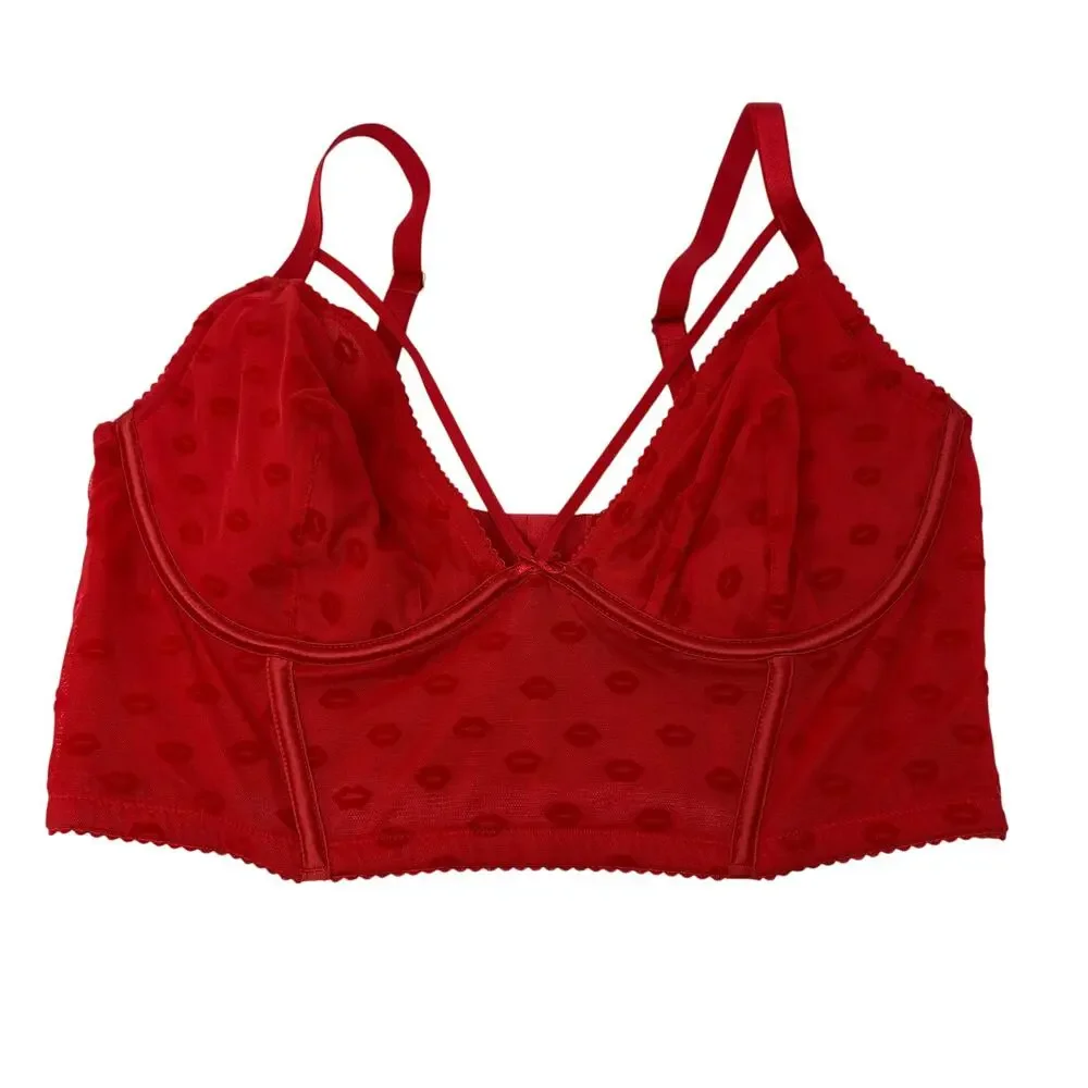 Victoria's Secret Very Sexy Red Lips Mesh Longline Underwire Bra 36DD